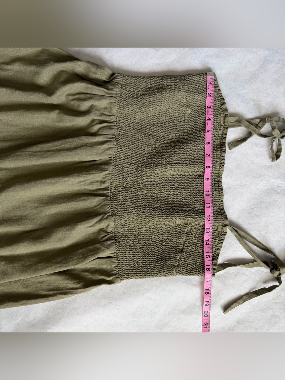 Gap Olive Green Smocked Midi Dress Tie Straps Large XL Sundress Comfy Casual F - Picture 10 of 15